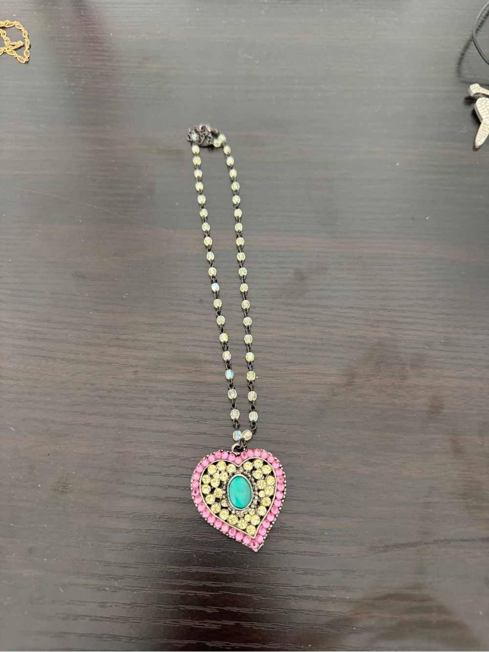 Seasonal Whispers Rhinestone Heart Pendant Necklace Signed Y2K Statement